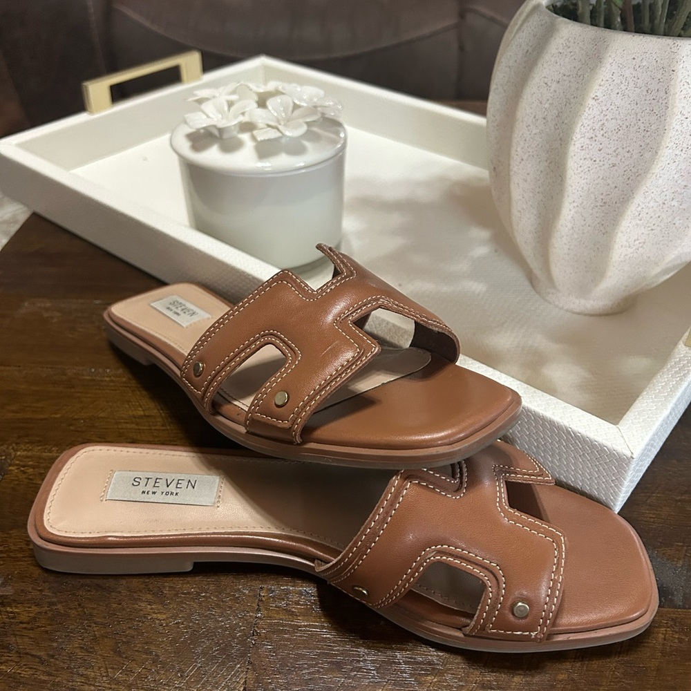 Steven By Steve Madden Tan Leather Sandals H Cutout